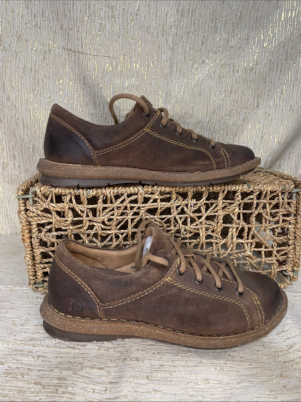 Born Woman’s Brown Leather Casual Lace-Up LoafersSz 8.5 MINT